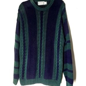 Vtg 90s Men Concrete Mix Pullover Knit Striped Sweater Grunge Grandpa Size L